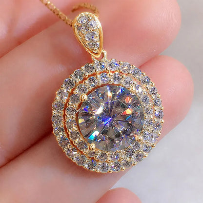 OXTAO Big Moissanite Starry Sky Pendant Necklace 8mm 2ct D VVS1 for Women 14K Gold Filled Wedding Fine Jewelry Charm Necklace