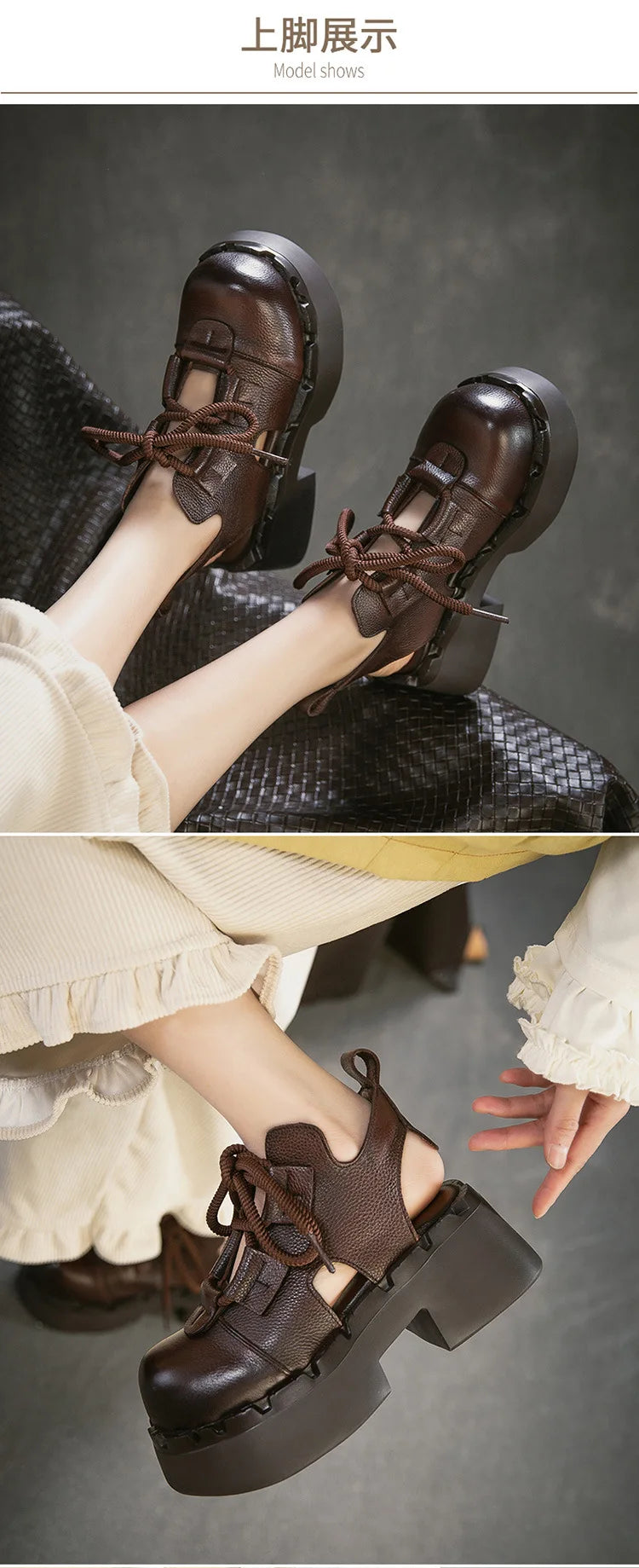 Myjyjz 7cm Cow Genuine Leather Flats Comfy Platform Wedge Fashion Flats Ankle Booties Sandals Luxury Shoes Mary Jane Pumps Women