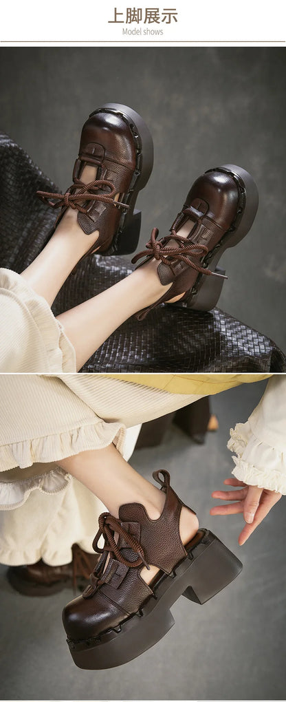 Myjyjz 7cm Cow Genuine Leather Flats Comfy Platform Wedge Fashion Flats Ankle Booties Sandals Luxury Shoes Mary Jane Pumps Women