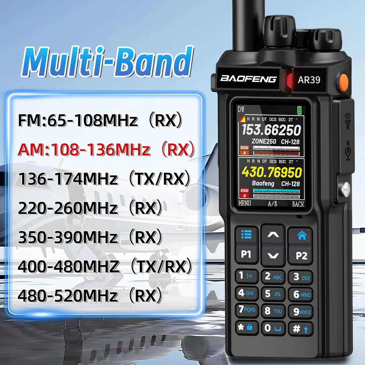 BAOFENG AR-39 Walkie Talkie Wireless Copy Frequency Long Range Type-C Charger Wireless Copy Frequency Large Screen Ham Radio