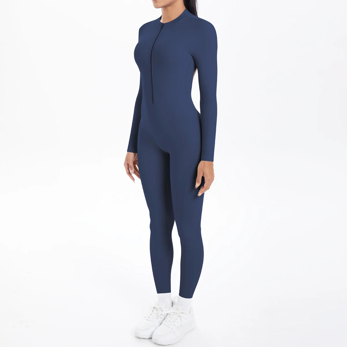 Solid Color Bodysuits for Woman's Backless Long Sleeved Zipper Yoga Jumpsuits High Dtrength Workout Sports Fitness Clothing Set