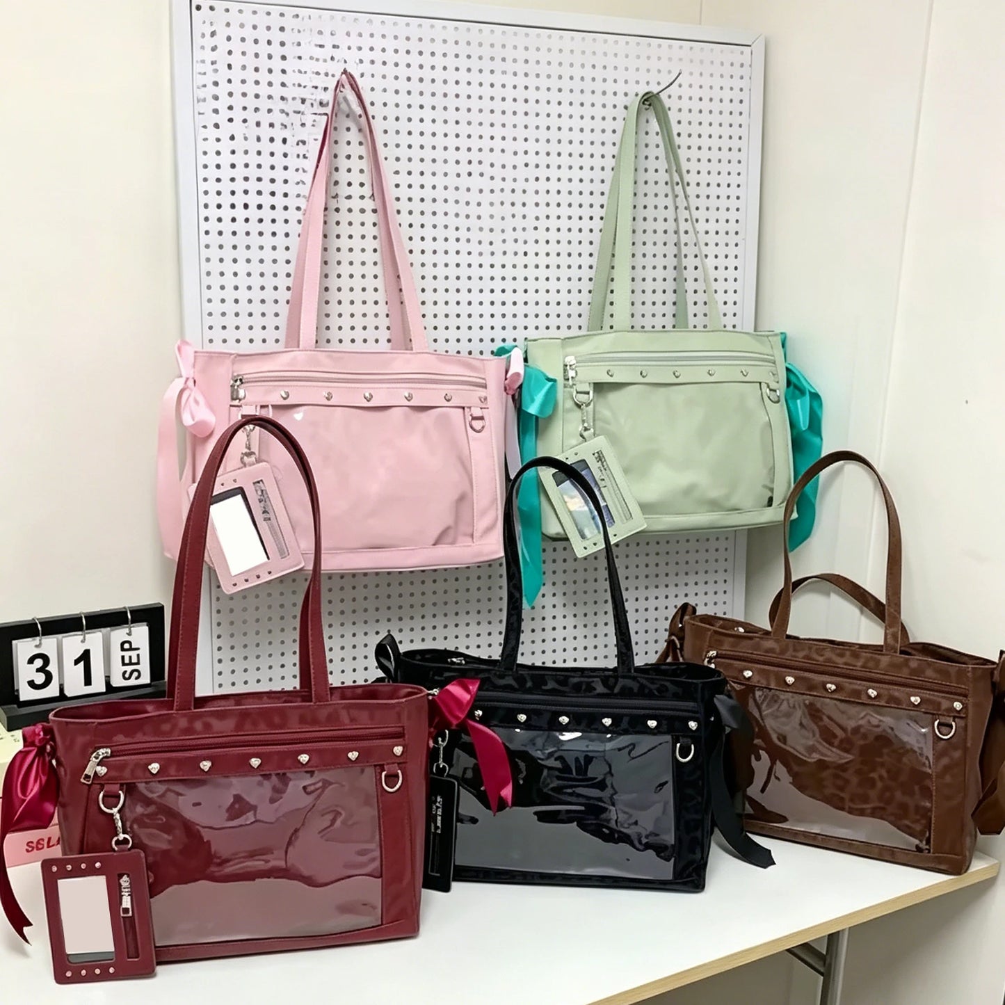 Women PU Leather Leopard Pattern Shoulder Bag with Ita Card Purse Pin Display Ribbon Ita Bags Daily Shopping Dating Shoulder Bag