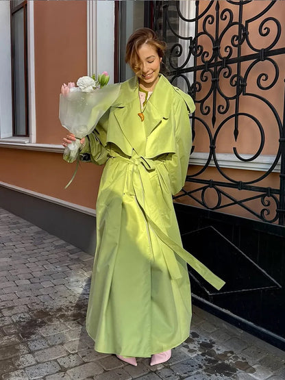 Women Black Long Solid Color Trench Coat Stand Collar Loose Drop Shoulder Single-breasted Windbreaker Lady Commute Outing Wear