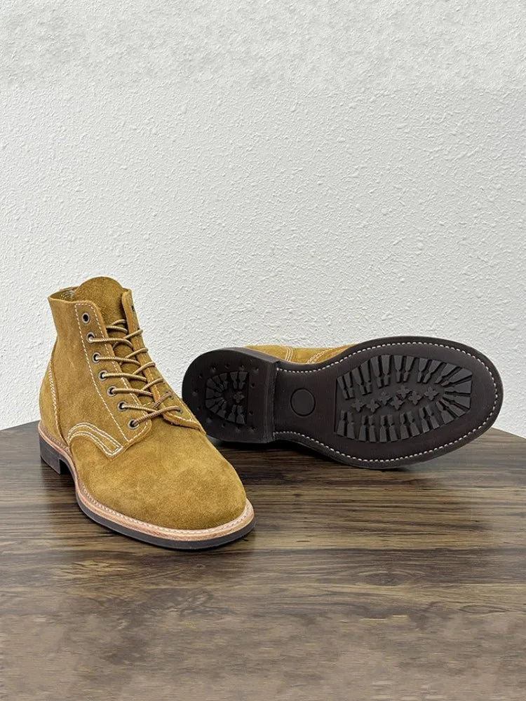 Customized 30 Days Men Work Cow Suede Leather Comfortable Round Toe Lace Up Ankle Boots Low Cut Classic Motorcycle Desert Boots