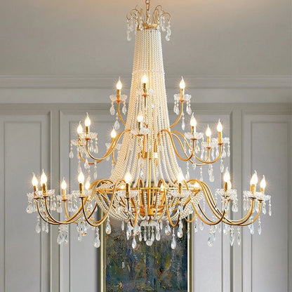 French Candle E14 Led Chandelier Villa Stairs Pearl Crystal Led Pendant Lights Hotel Art Decor Suspend Light Led Luminarias
