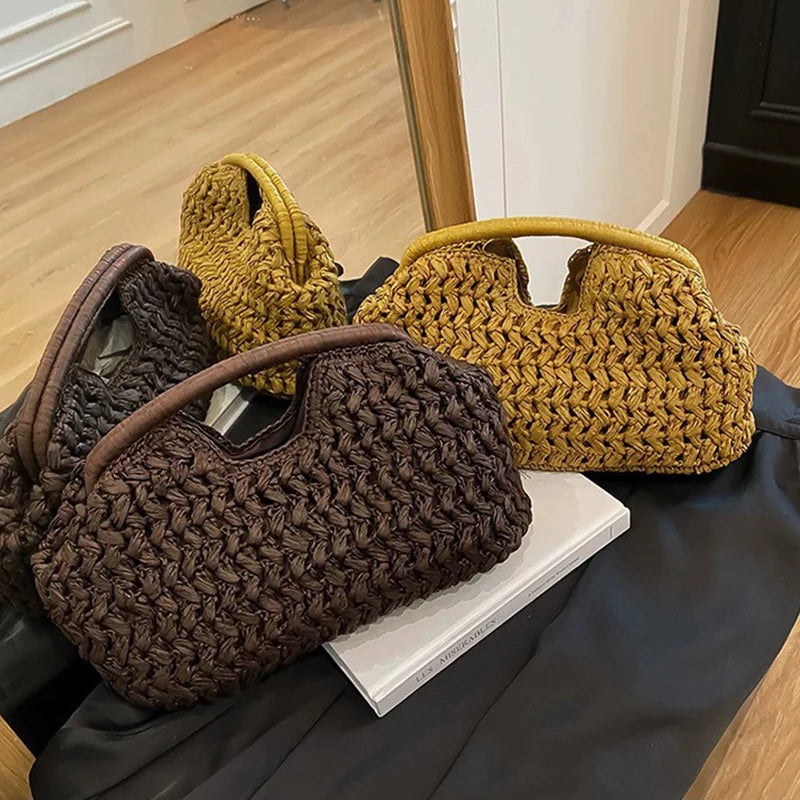 New Summer Beach Bag for Women Clutch Bag Luxury Designer Straw Bags Tote Handbag Fashion Woven Rattan Female Travel Purse