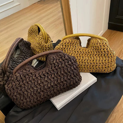 New Summer Beach Bag for Women Clutch Bag Luxury Designer Straw Bags Tote Handbag Fashion Woven Rattan Female Travel Purse