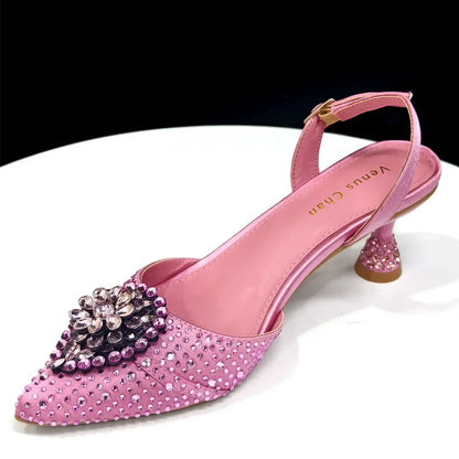 Elegant Women's Green Crystal Rhinestone Party Wedding Shoes & Evening Clutch Bag Set Pointed Toe Slingback Heels Sparkly Purse
