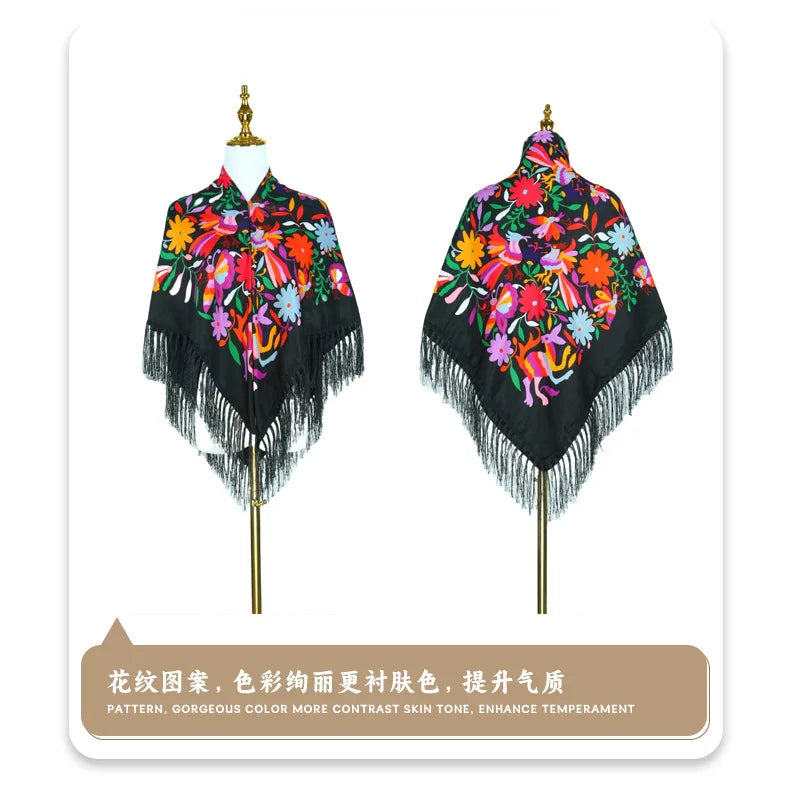 New Daisy Twill Print Square Scarf Elegant Tassel Shawl Warm Dustproof Multifunctional Women Wrap