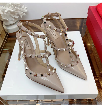 Women's Gladiator sandals Summer 2026 Luxury With Ankle Strap Pointed Toe Fashion Rivet High Heels Party Ladies Shoes Women 10cm