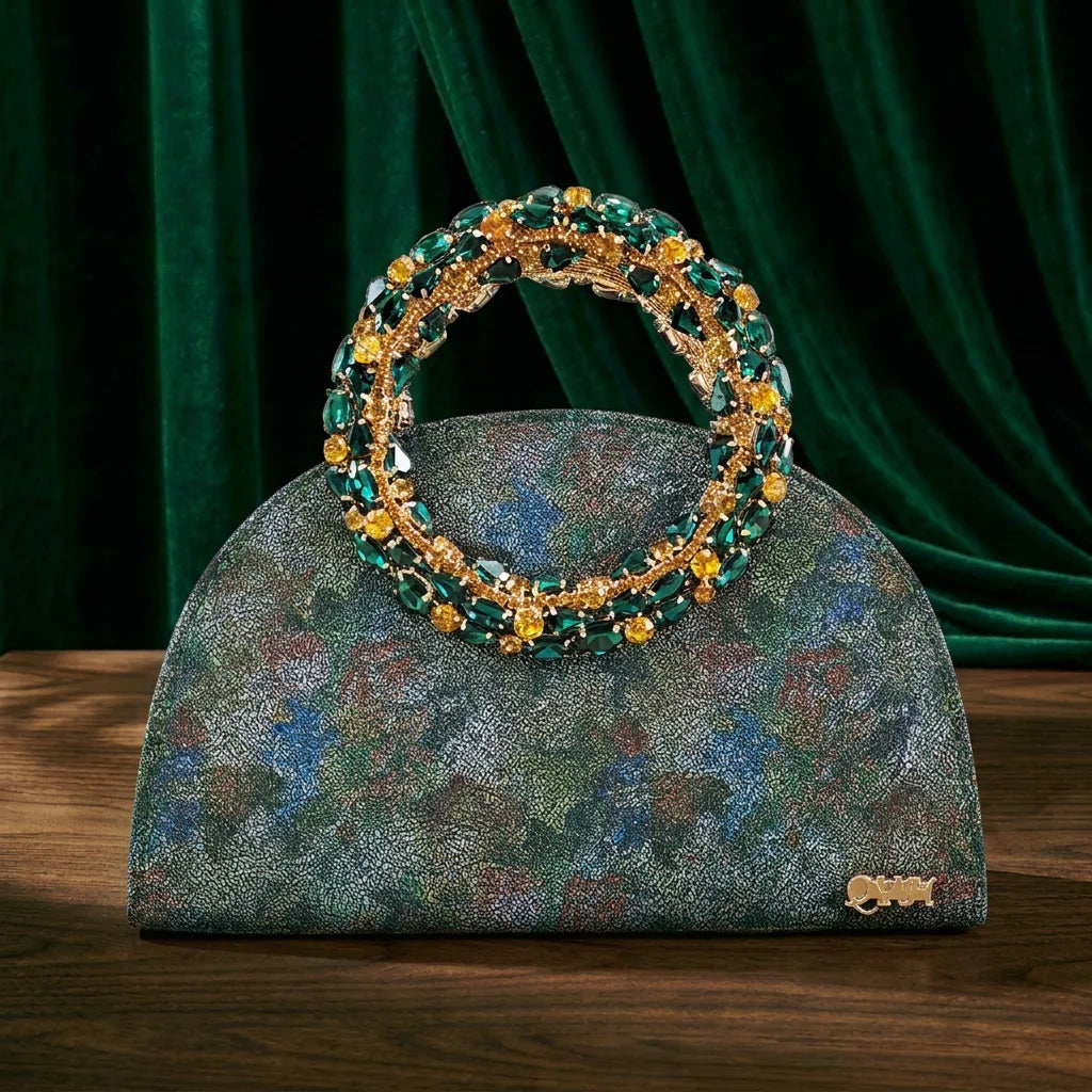 Multicolor Glitter Rhinestone Ring Handle Evening Clutch And Women High Heels Shoes Set Wedding Party Matching Bag