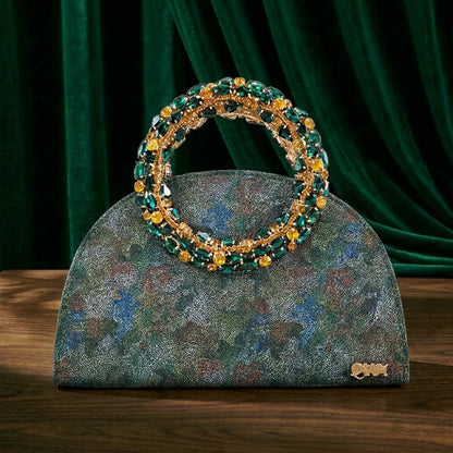 Multicolor Glitter Rhinestone Ring Handle Evening Clutch And Women High Heels Shoes Set Wedding Party Matching Bag