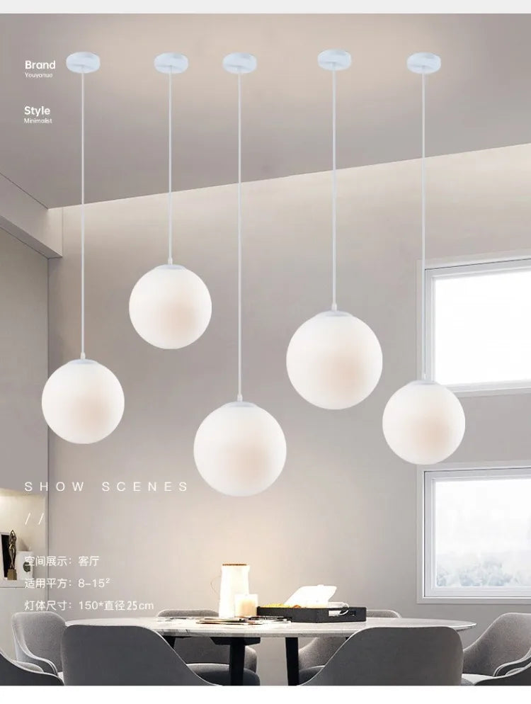Black White Golden Ball Chandelier Lights Glass Frosted Lampshade Restaurant Bar Kitchen Hanging Lamps G9 E27 Indoor Lighting