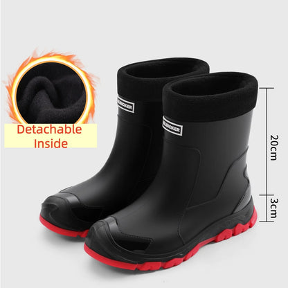 Mens High Top Rain Boots Mid Tube Couple Chef Shoes Thick Soled Long Tube Boot Outdoor Plush Warm Casual Boots Winter Water Shoe