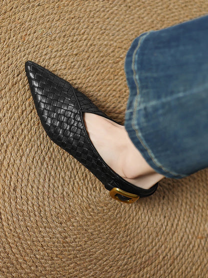 NEW 2025 Trend Genuine Leather Splicing Women Flats Spring Autumn Pattern Flat Shoes Lady Leopard Pointed Toe Buckle Style Shoes