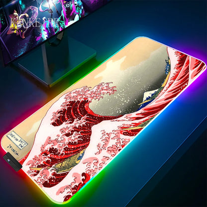 The Great Wave off Kanagawa RGB Gaming Mouse Pad Desk Mat LED Light Mousepad Artistic Computer Carpet With Backlit Mouse Pads