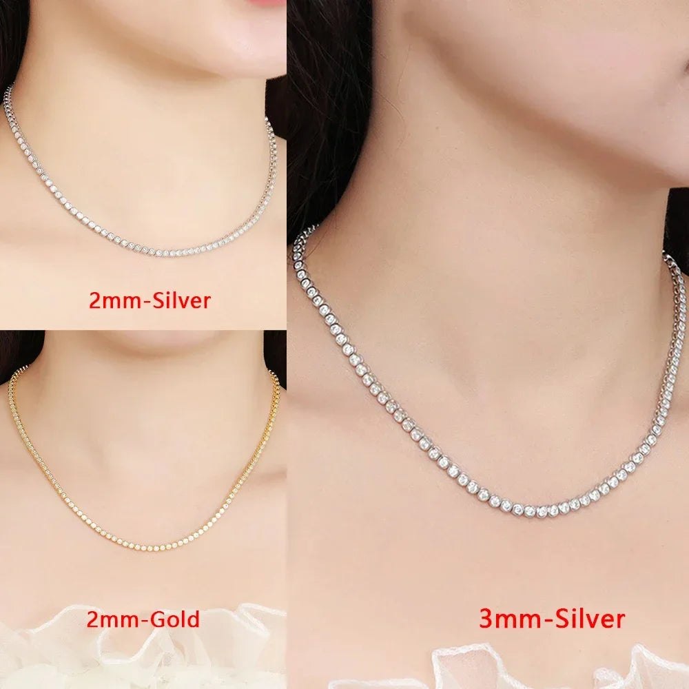 2/3mm Bezel Set Moissanite Tennis Necklace For Women Lab Diamond GRA Certified S925 Silver 18K Gold Plated Bubble Chain Jewelry