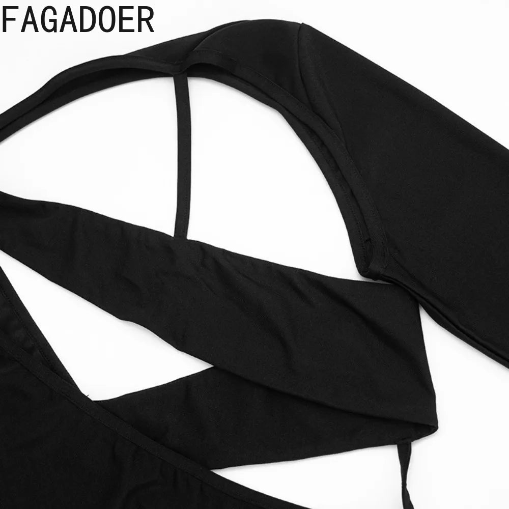FAGADOER Women Sexy Cut Out Fur Patchwork Jumpsuit One Shoulder Long Sleeve Bodycon One Piece Club Party Night Out Outfit New