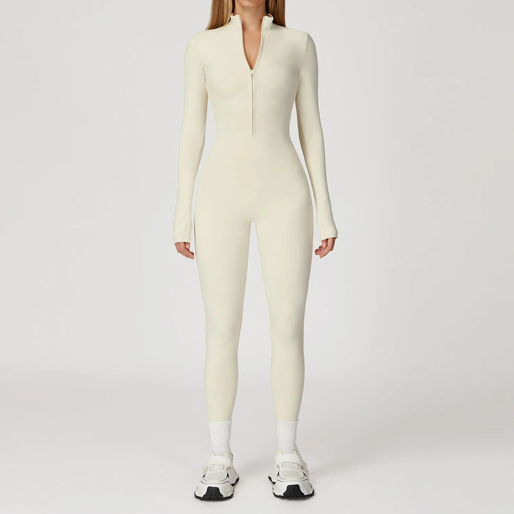Winter Half Zip Yoga Bodysuit Women Long Sleeved Fitness Jumpsuit Sportswear Gym Clothes One-piece Running Workout Wear Rompers
