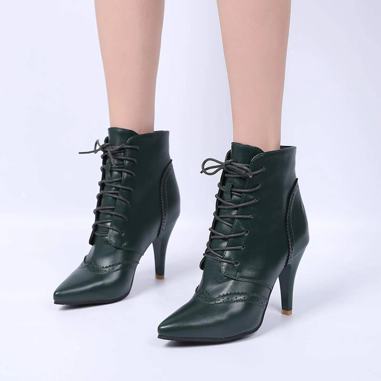 Women's Leather High Boots Fashionable Casual Lace Up Outdoor Wear Solid Color Stiletto High Heels Clear High Heels for Women