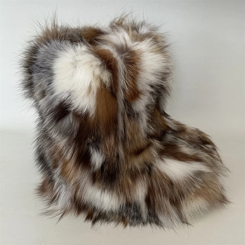 Winter Shoe Women's Winter Fluffy Real Fox Fur Boots Woman Plush Warm Snow Boots Luxury Footwear Girls' Furry Fur Bottes Fashion