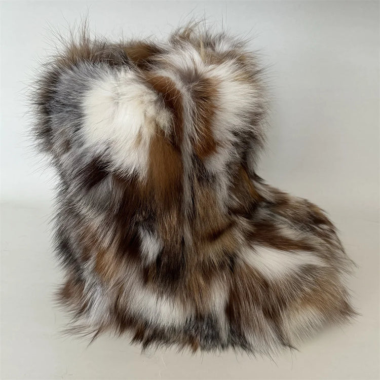 Winter Shoe Women's Winter Fluffy Real Fox Fur Boots Woman Plush Warm Snow Boots Luxury Footwear Girls' Furry Fur Bottes Fashion