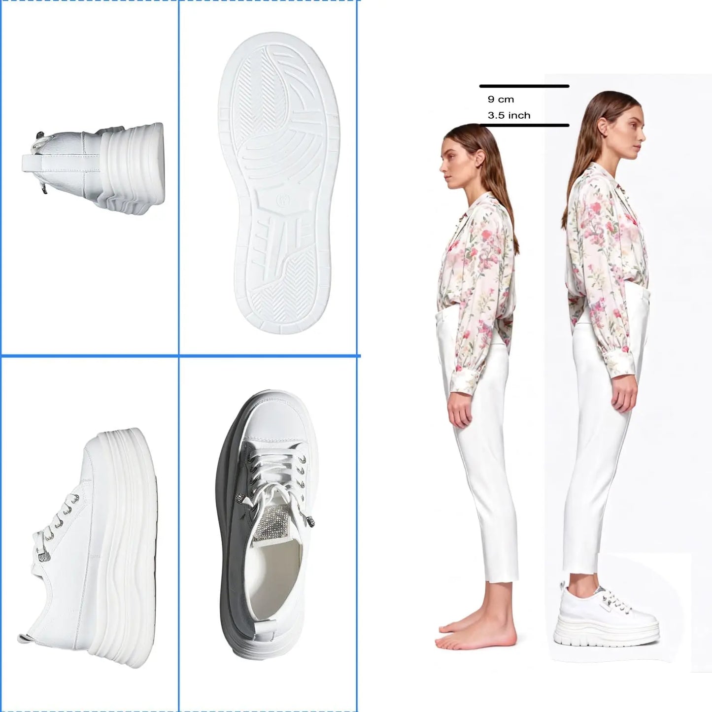 Fujin Casual Shoes For Woman Shoes on Platform Heel Shoes 9 cm 3 inch  White Comfortable High Heel Hidden Chunky Wedge Sneakers