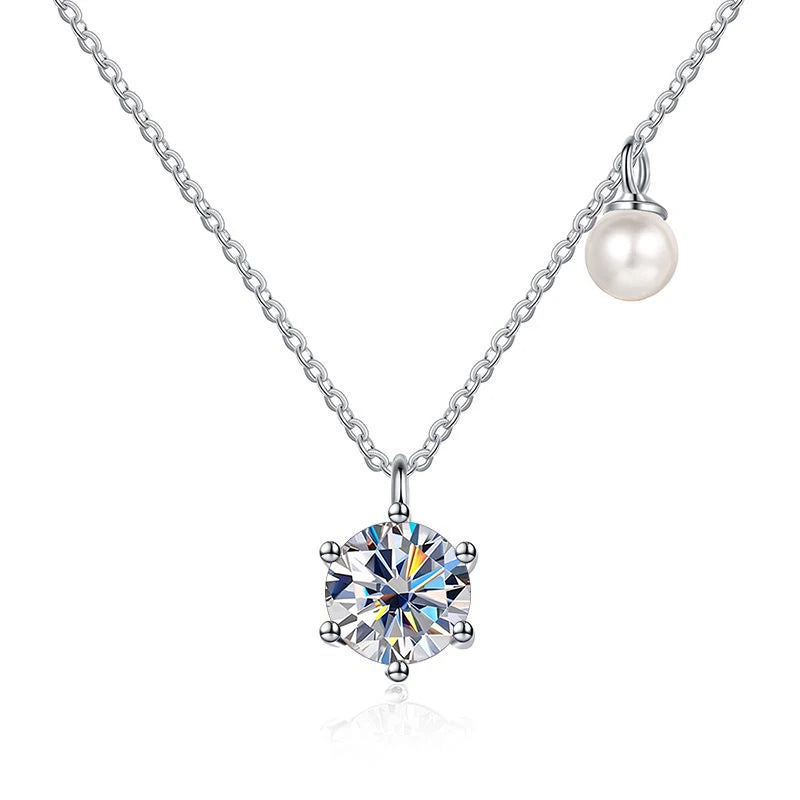 Butterflykiss 0.5/1ct Moissanite Solitaire Necklace For Women Pearl Pendant White Gold Plated S925 Sterling Silver Jewelry Gifts