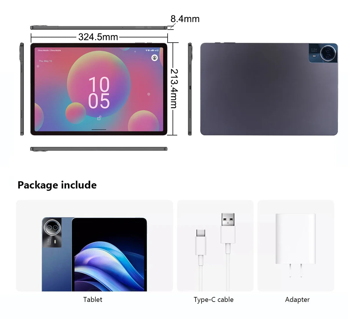 Mpad15 Large Screen 14 inch Tablet 16GB+512GB 1920*1200 IPS 4G Phone Call Android 15 Tablet 14' Octa Core 32+8MP Bluetooth WiFi