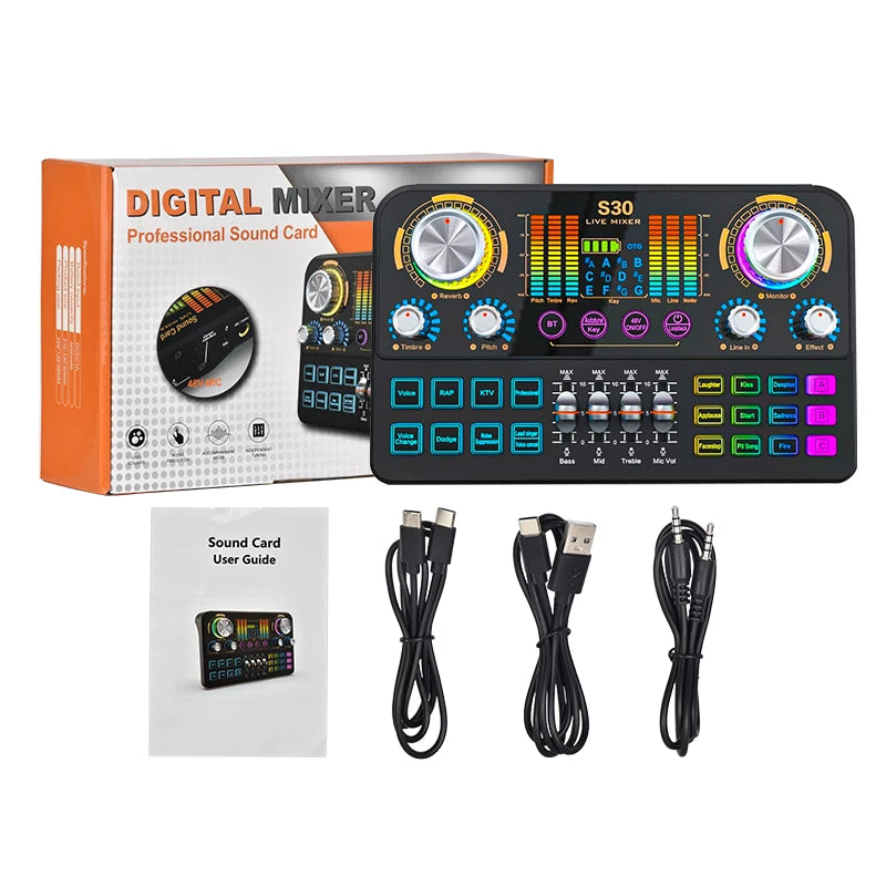 S30 DJ Mixing Effects Audio Mixer FUHAM S30 Live Sound Card Voice Changer for Live Streaming Music Recording