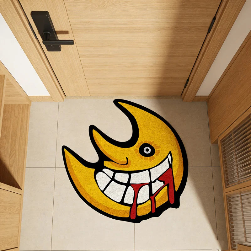 VIKAMA Anime Soul Eater Moon Shaped Area Rug Non Slip Soft Cartoon Floor Mat for Living Room Bedroom Kids Room Rug