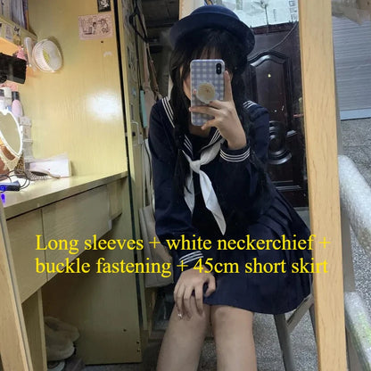 Orthodox JK Uniform School Uniform Basic Navy Navy College Style School Supply Middle Sailor Uniform Autumn and Winter Suit