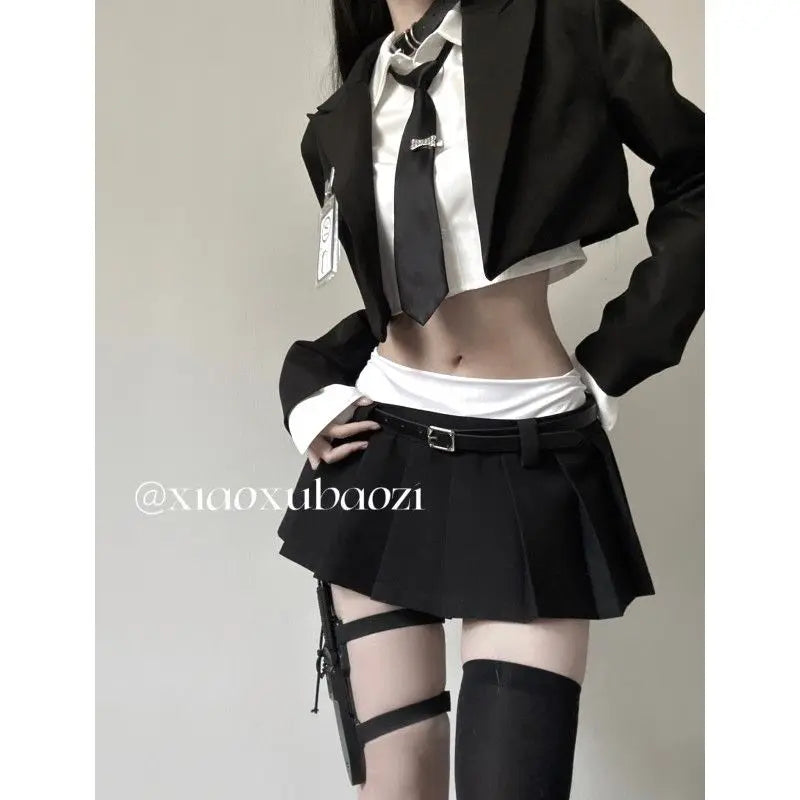 2025 improved sexy jk uniform women short shirt long sleeve jacket patchwork design skirt fashion korea jk suit set women w939