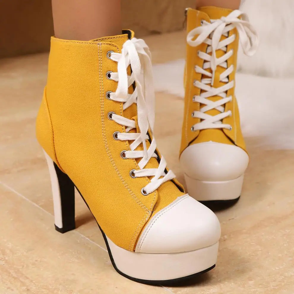 Luxury Designer Women Boots Fashion High-top Canvas Shoes Side Zip High-heel Ankle Boots Casual Platform High-heeled Boots Botas