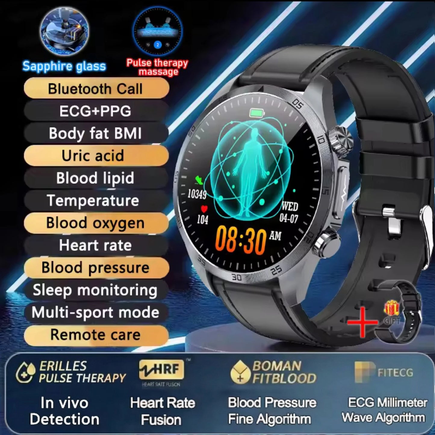 2026 New Medical Grade ECG Smart Watch Laser Treatment Accurate Measurement Blood Lipid Blood Oxygen BMI Sport Health Smartwatch