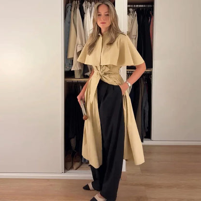 Cape Shawl Women's Trench Coat Turn Down Collar Single Breasted Windbreaker Jacket Long Casual Street Autumn Daily Outerwears