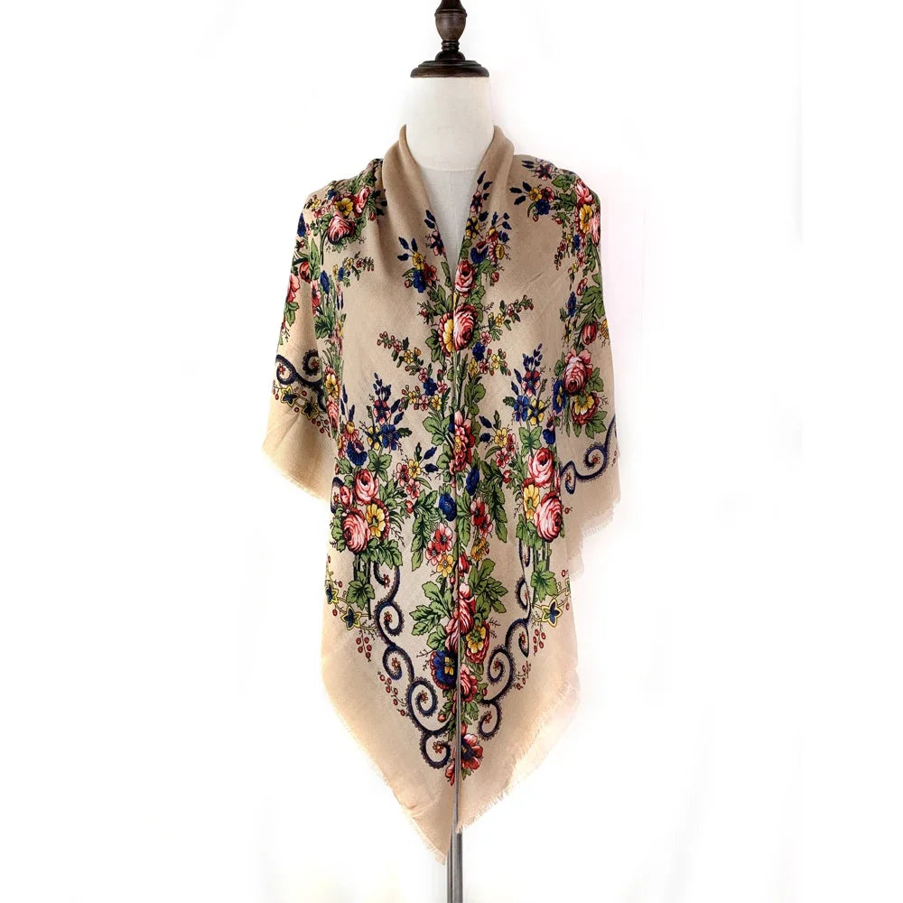120*120cm Breathable Thin Russian Square Scarf Women Luxury Floral Print Bandana Shawl Foulard Female Beach Scarves Wraps