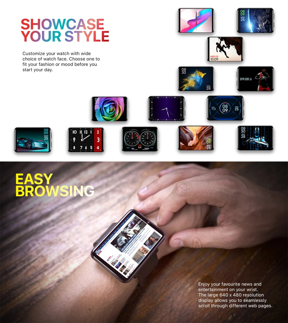 DM100 4G Android Sports Smart Watch 2.86 Inch IPS Screen 3G RAM 32G ROM BT4.0 5MP Camera 2700mAh Battery NFC GPS WiFi Smartwatch
