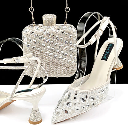 Shiny Purple Color Shoes and Bag Elegant Handbags and Medium Heel Shoes Beautiful Handmade Shoes for Wedding Party