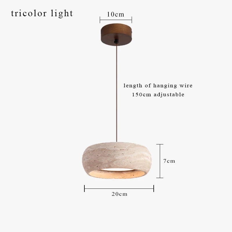 7.8in Modern Pendant Light Adjustable Pendant Lights With Yellow Travertine Lampshade LED 18W 3 Color Dining Room Bedroom
