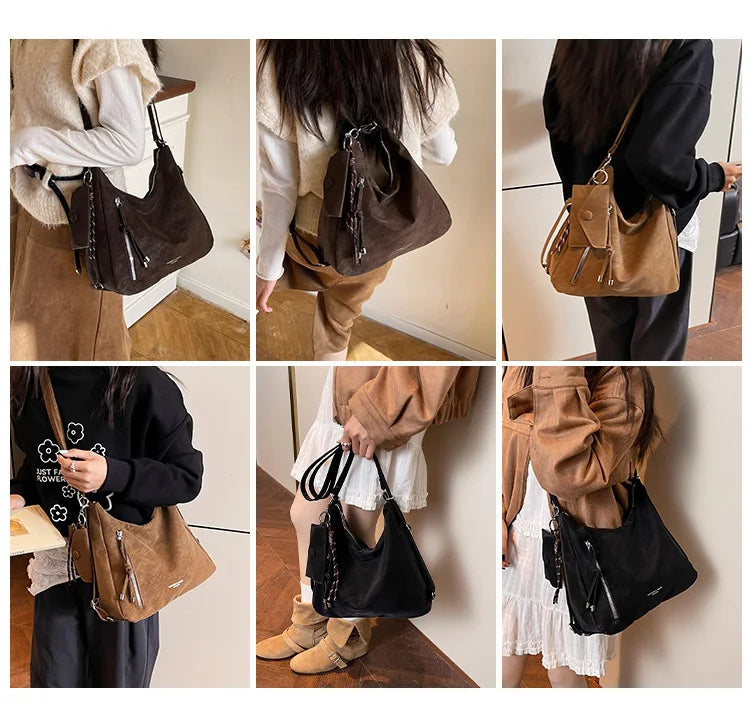 Fashionable Retro Versatile Crossbody Bag New Style Pure Color Multi-Function Single Shoulder Bags Elegant Quality Handbag