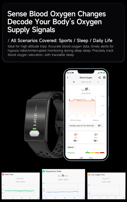 LIGE 2026 ECG+PPG Nursing Grade Smart Bracelet HRV Body Fat BMI Blood Pressure Body Temperature Men Women Health Sports Watches