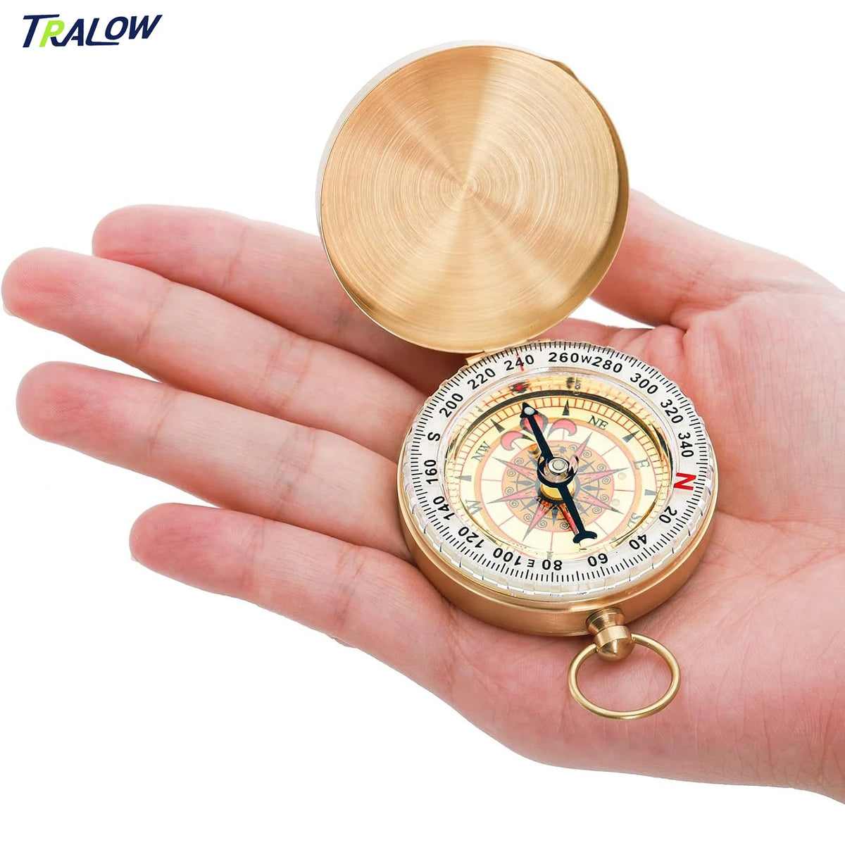 TRALOW Brass Pocket Handheld Compass, Water‑Resistant Navigation Tool for Camping Hiking Orienteering Outdoor Survival Gear