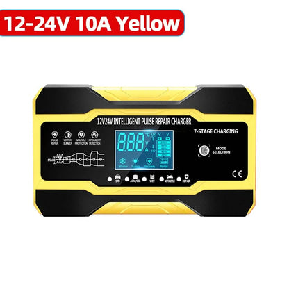 12V 24V Car Battery Charger 10A Smart 7-Stage Pulse Repair Fast Charger, AGM GEL WET Lead Acid Battery Maintainer