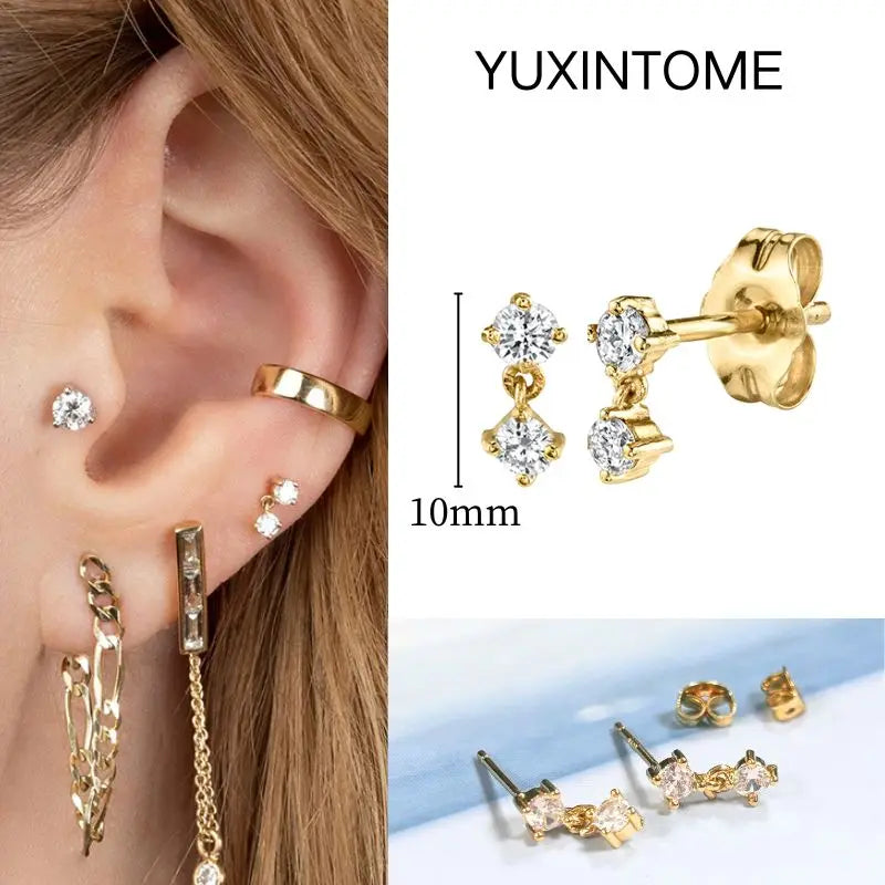 White Color Zircon Hoop Earrings 925 Sterling Silver Needle Cross/Star/Flower/Water Drop Pendant Gold Earrings Luxury Jewelry