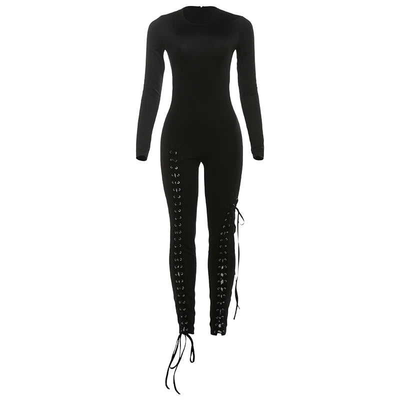 Sisterlinda Sexy Fashion Jumpsuits Woman o-Neck Full Sleeve Shirring Hollow Skinny Peach Hip Hot Girls Midnight Party Clubwear