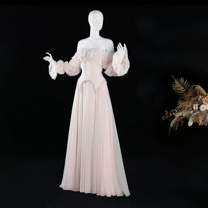 Sharon Said Evening Dresses Luxury A-Line Off Shoulder Chiffon Pearls Crystals Puff Sleeves Wedding Party Gowns SS412 Customized