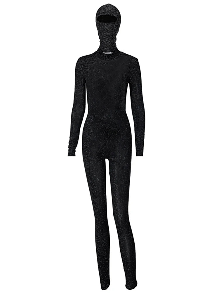 Women's Black Long Sleeve Backless Bodycon Jumpsuit Streetwear Romper Playsuit Solid Color Autumn Winter Fashion 2025