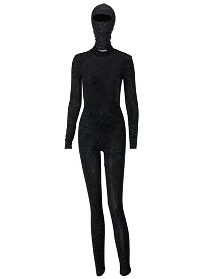 Women's Black Long Sleeve Backless Bodycon Jumpsuit Streetwear Romper Playsuit Solid Color Autumn Winter Fashion 2025