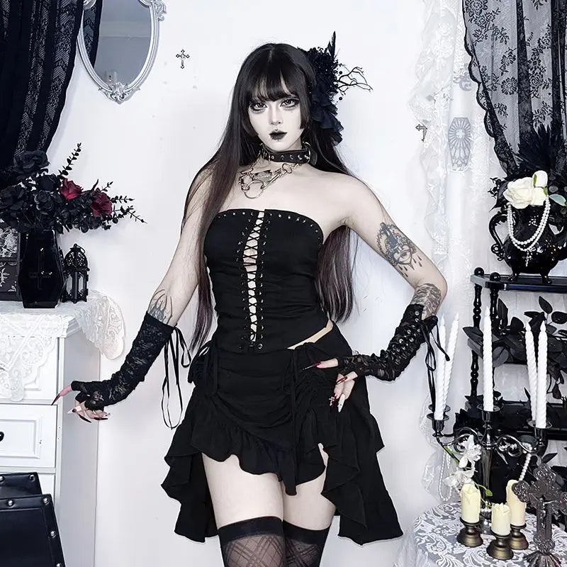 Gothic Mini Skirts Black High Waist Women Skirt 2026 New Y2k Style Harajuku Punk Goth Dark Grunge Streetwear Female Clothes